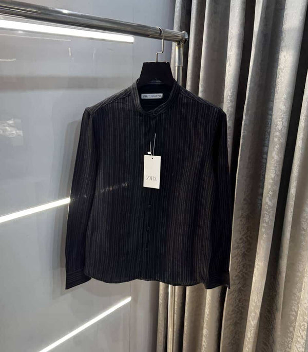 Zar a Black Chinese Collar Premium Knitted Shirt