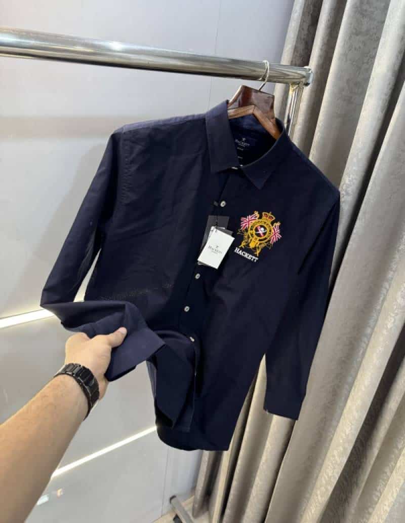 Hackett AstOn mARtin Navy Blue Embroidery Work Classic Shirt