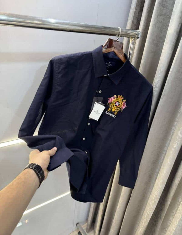 Hackett AstOn mARtin Navy Blue Embroidery Work Classic Shirt