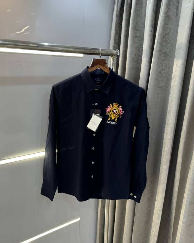 Hackett AstOn mARtin Navy Blue Embroidery Work Classic Shirt