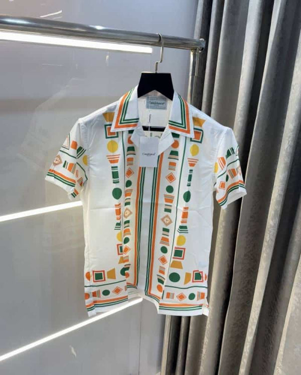 Casablanca White Printed Imported Half Shirt