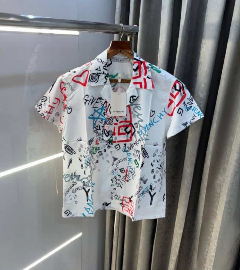Givench y White Printed Imported Half Shirt