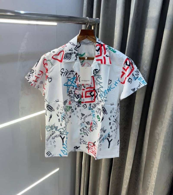Givench y White Printed Imported Half Shirt