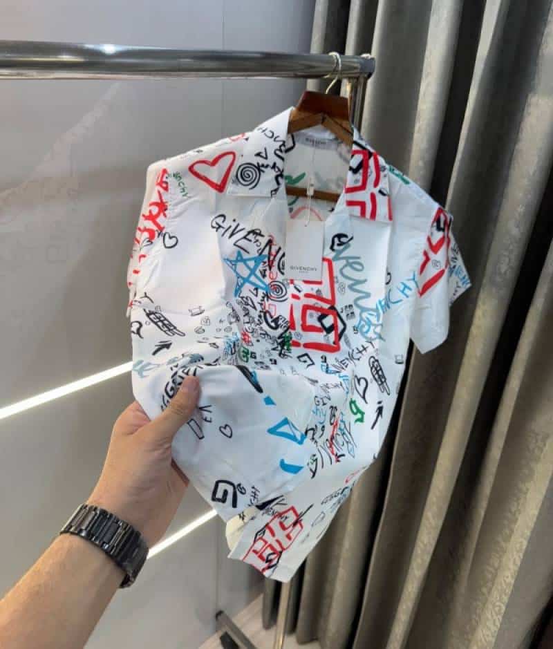 Givench y White Printed Imported Half Shirt