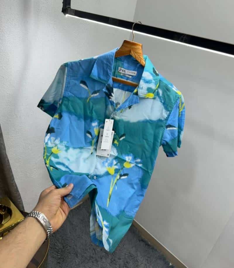 Zar a Sky Blue Printed Premium Half Shirt Main image