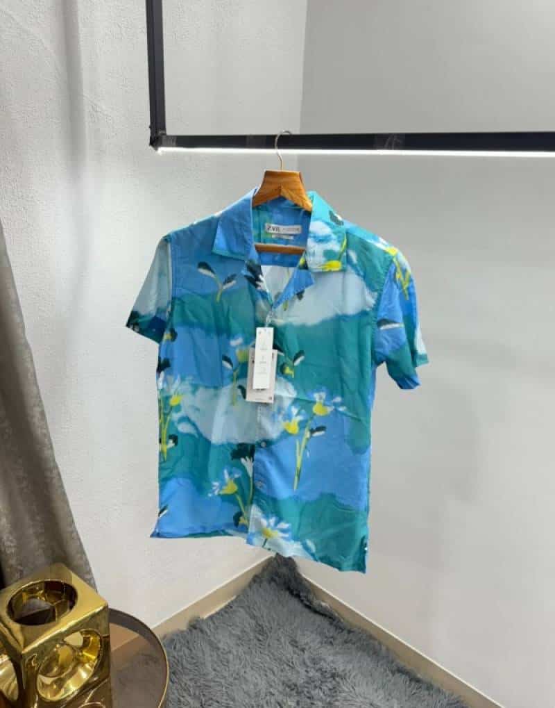 Zar a Sky Blue Printed Premium Half Shirt Secondary image
