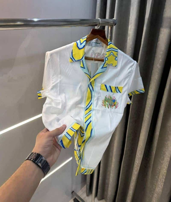 Casablanc a White Printed Imported Half Shirt