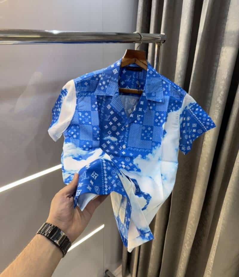 Loui s Vuitton Sky Blue Bandana Printed Imported Half Shirt Main image