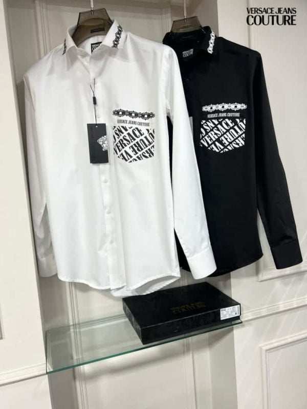 Versace White Printed Premium Shirt With Box Packing And Carry Bag
