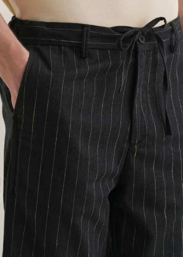 Zar a  Black Stipies Premium Classic Linen Pant