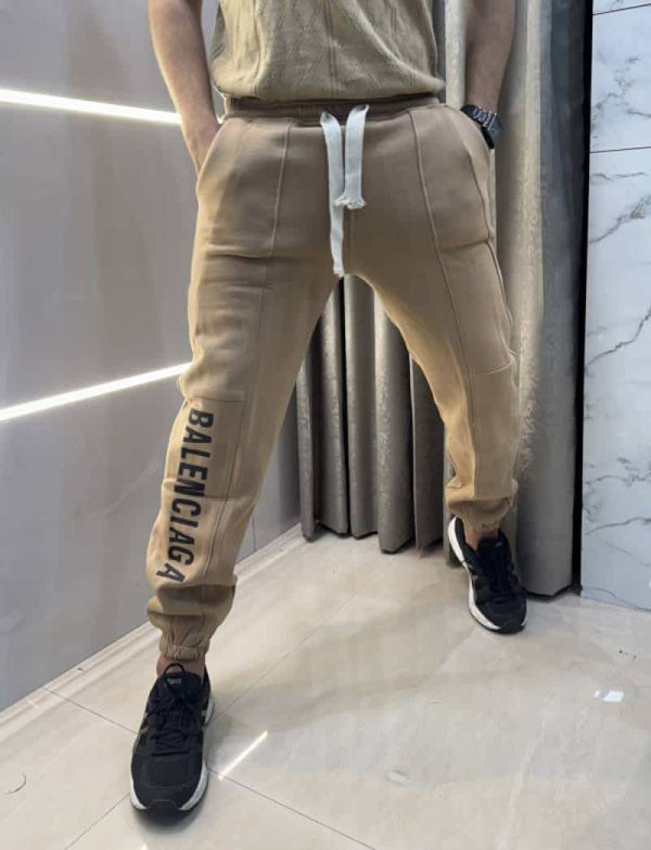 Balenciag a Beige Logo Print Premium Jogger Sweatpant