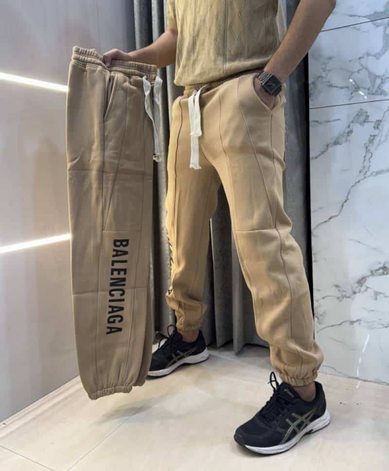 Balenciag a Beige Logo Print Premium Jogger Sweatpant