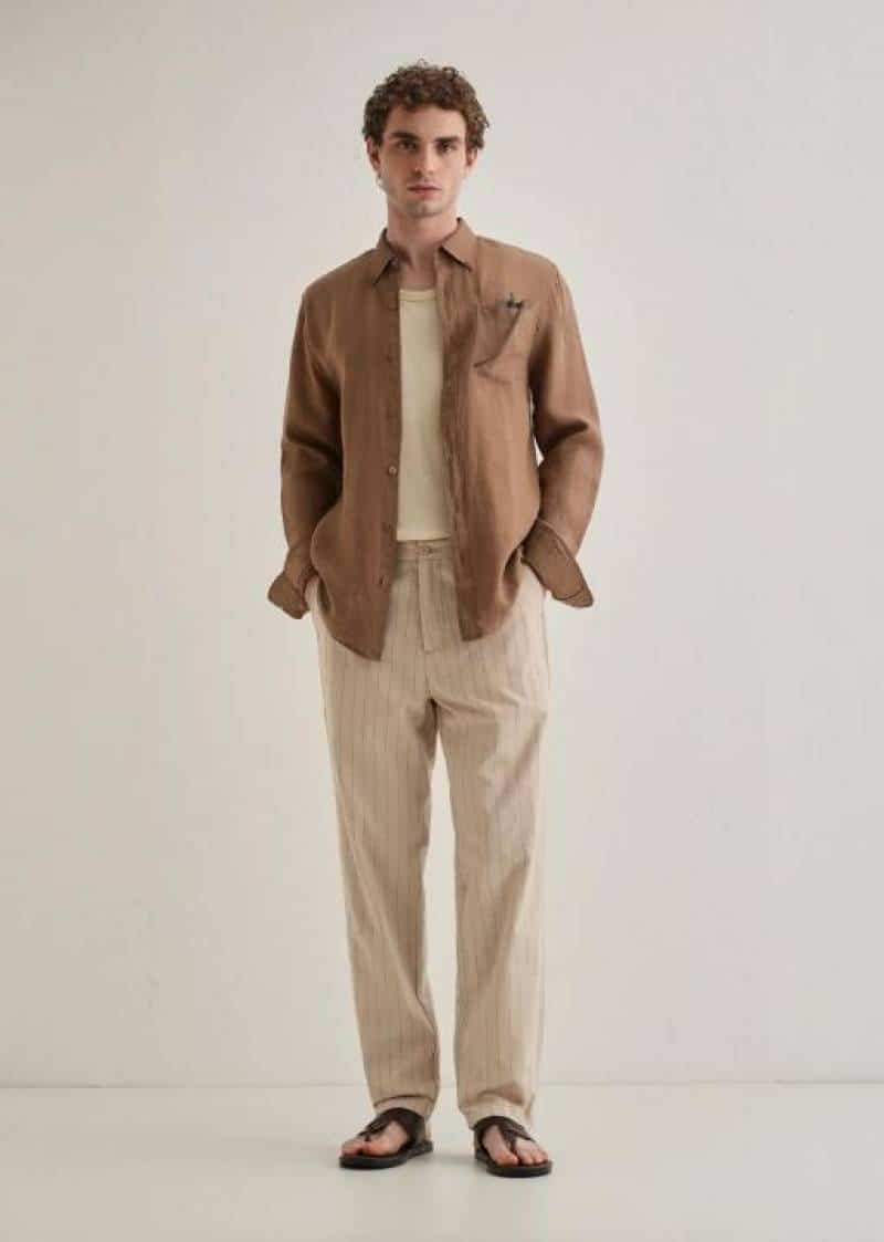 Zar a Cream StrIpEs Premium Classic Linen Pant Main image