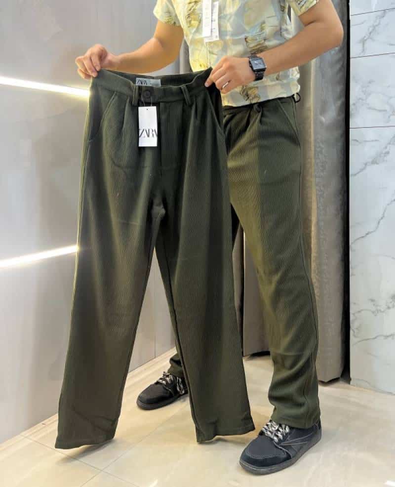 Zar a Olive Green Cord Lycra Premium Baggy Track Main image