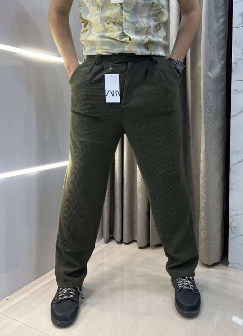 Zar a Olive Green Cord Lycra Premium Baggy Track Secondary image