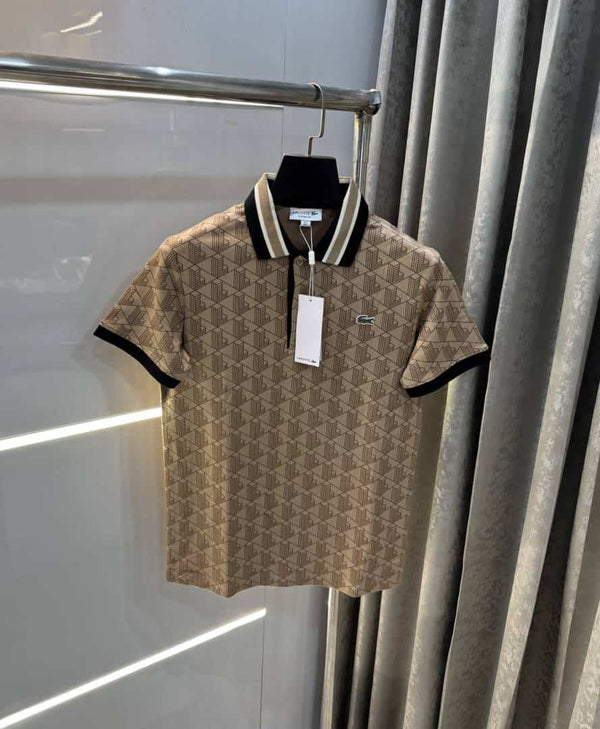 Lacost e Beige Embroidery Logo Premium Polo T-Shirt