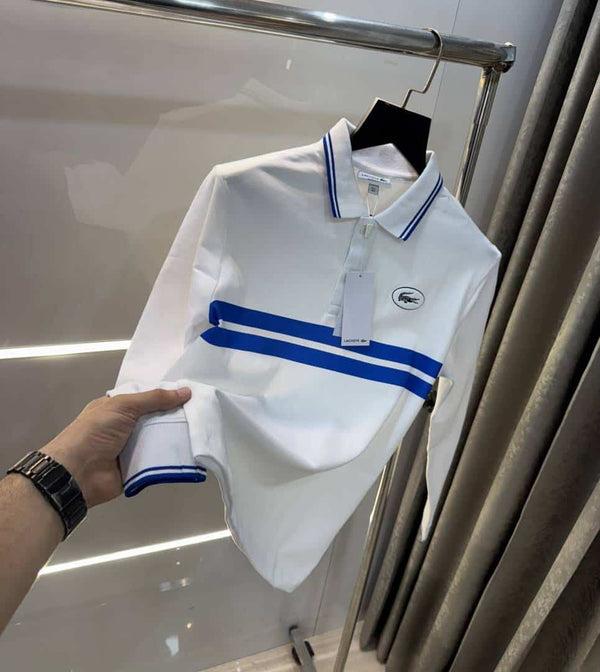 Lacost e White Premium Classic Full Sleeves Polo T-Shirt