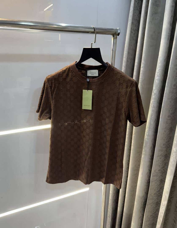 Gucc i Brown EmBO-s$ed MonogR..4M Imported T-Shirt