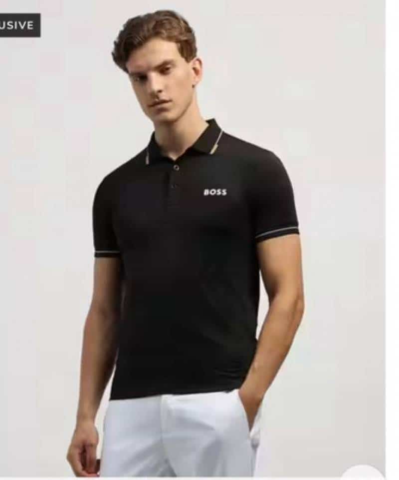 hug0 B0..5S  Black Logo Print Premium Polo T-Shirt Main image