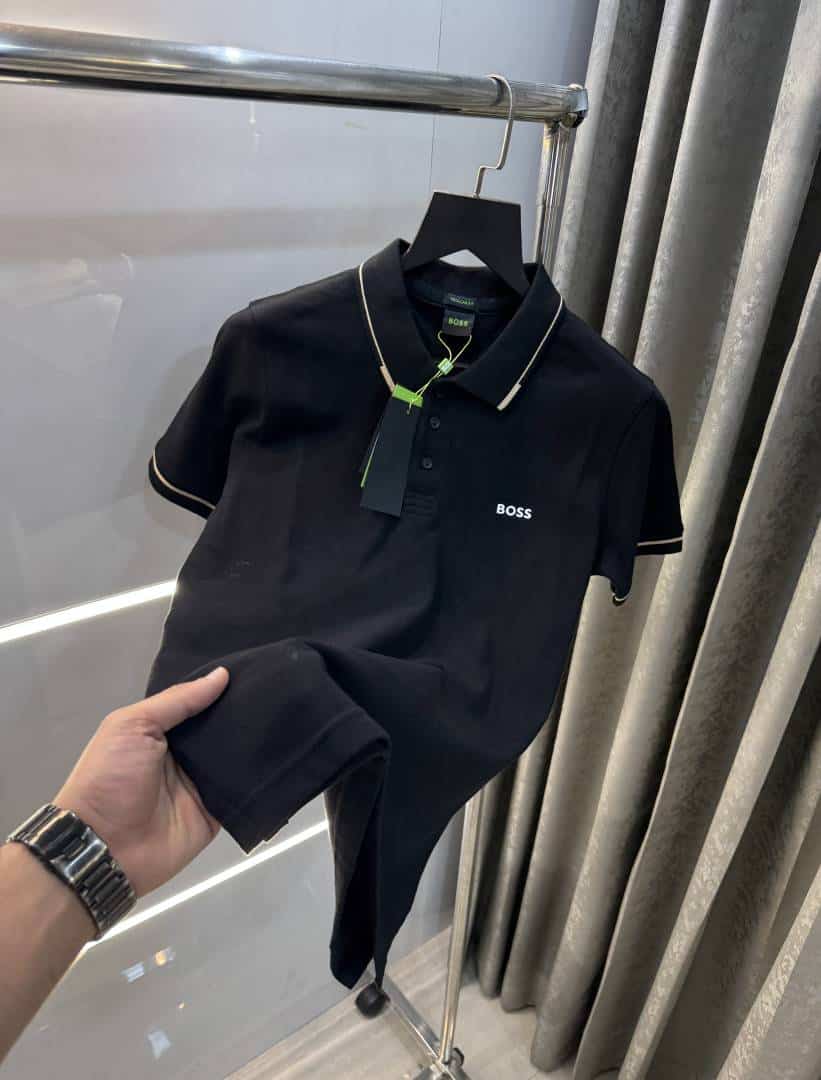 hug0 B0..5S  Black Logo Print Premium Polo T-Shirt