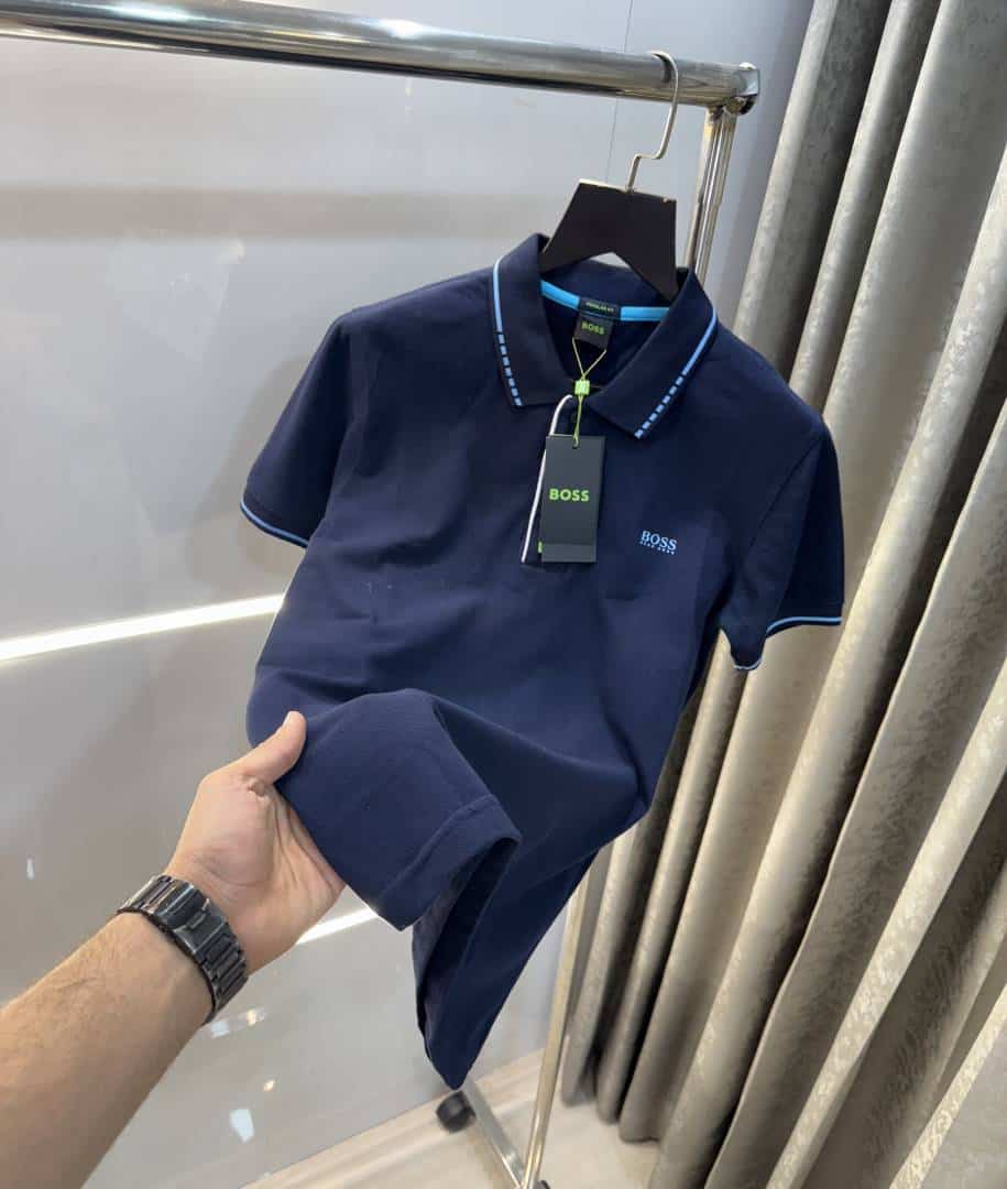 HUgo Bo$S Navy Blue Logo Print Premium Polo T-Shirt