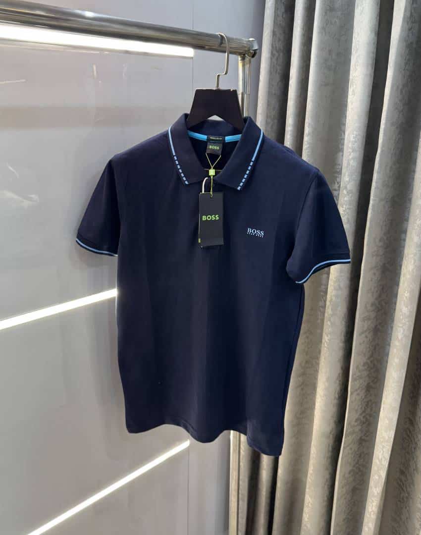 HUgo Bo$S Navy Blue Logo Print Premium Polo T-Shirt