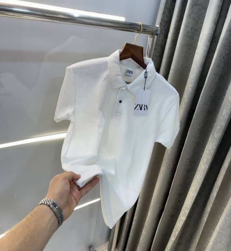 Zar a White Premium Knitted Classic Polo T-Shirt With Box Packing Main image
