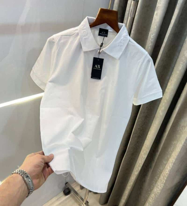 Arman i Exchange White Em6o$$ed Logo Imported Polo T-Shirt