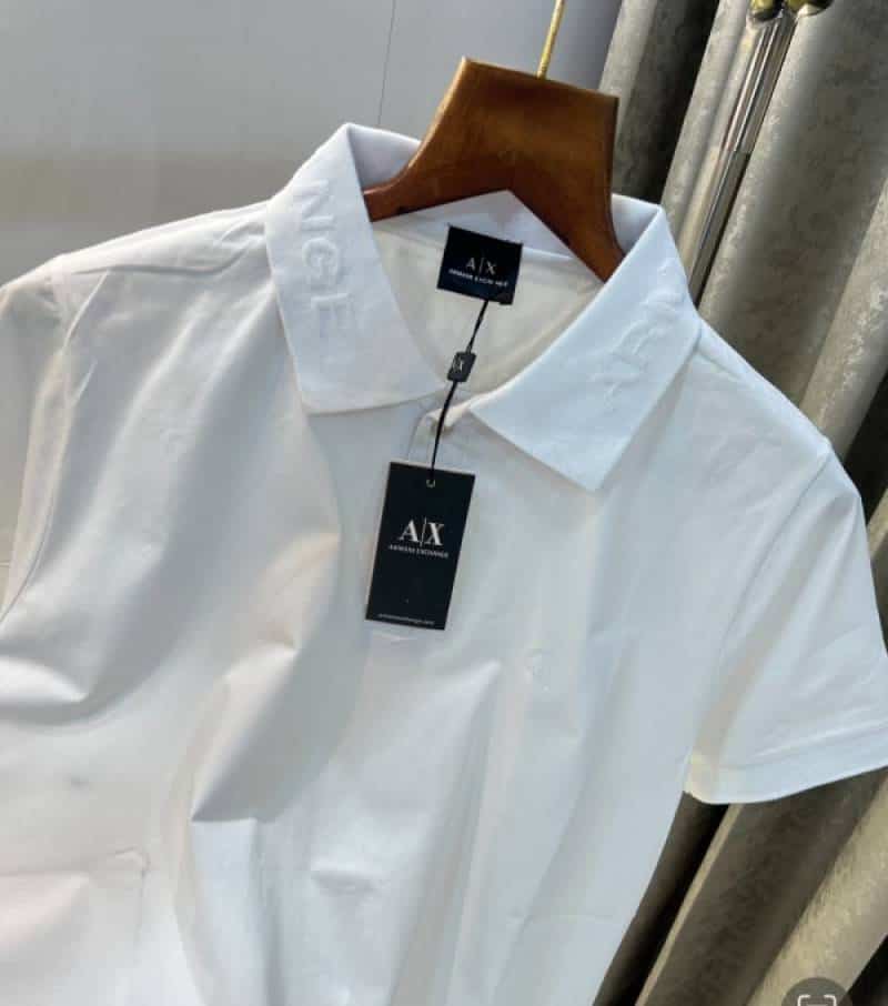 Arman i Exchange White Em6o$$ed Logo Imported Polo T-Shirt