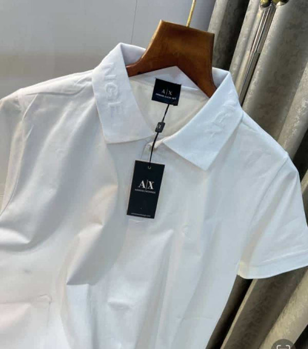 Arman i Exchange White Em6o$$ed Logo Imported Polo T-Shirt