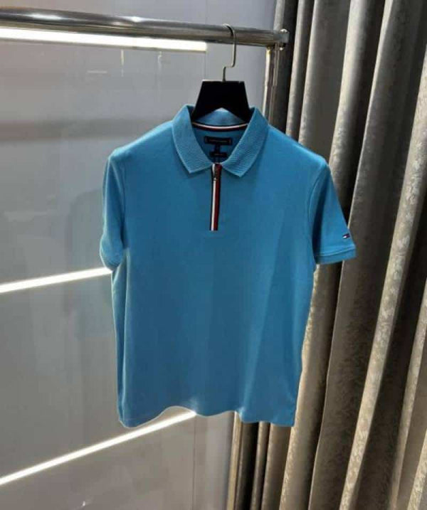 Tommy  Hilfiger English Blue Embroidery Work Premium Polo T-Shirt