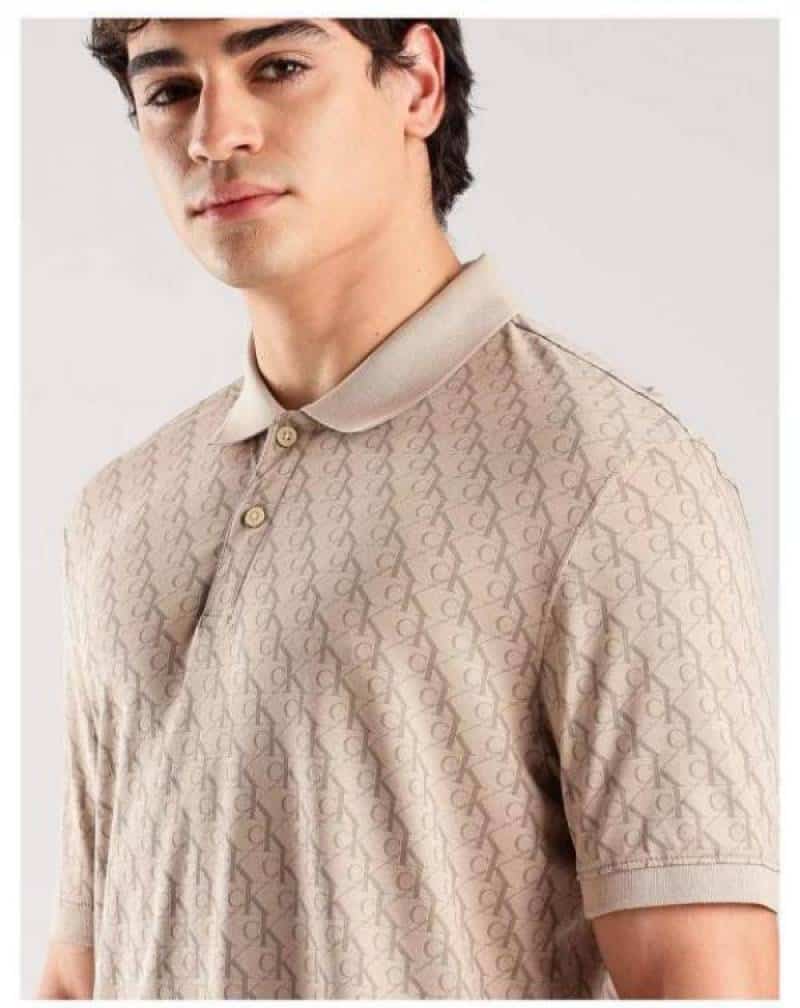 Calvi n Klein Beige Monogram Premium Polo T-Shirt Main image