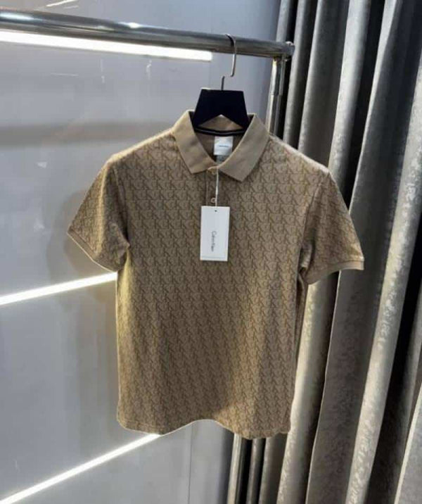 Calvi n Klein Beige Monogram Premium Polo T-Shirt