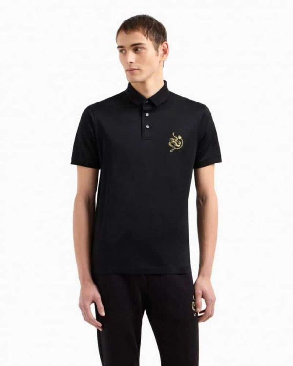 Emporio Arman i Black Embroidery Logo Imported Polo T-Shirt