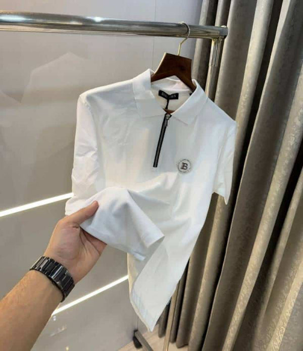 Balmai n Paris White Steel Logo Premium Polo T-Shirt