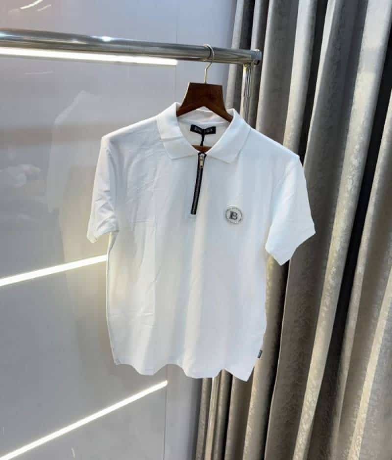 Balmai n Paris White Steel Logo Premium Polo T-Shirt