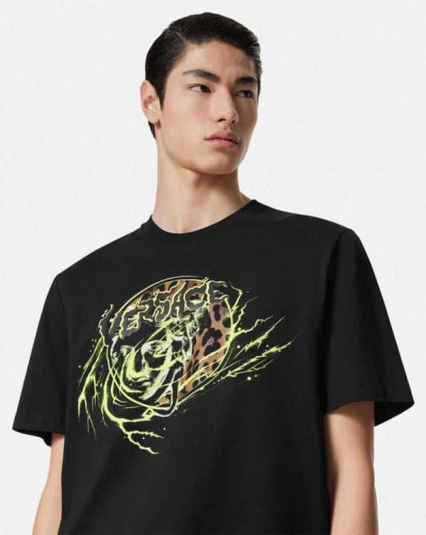 VeRs@ce.   Couture Black Printed Premium T-Shirt