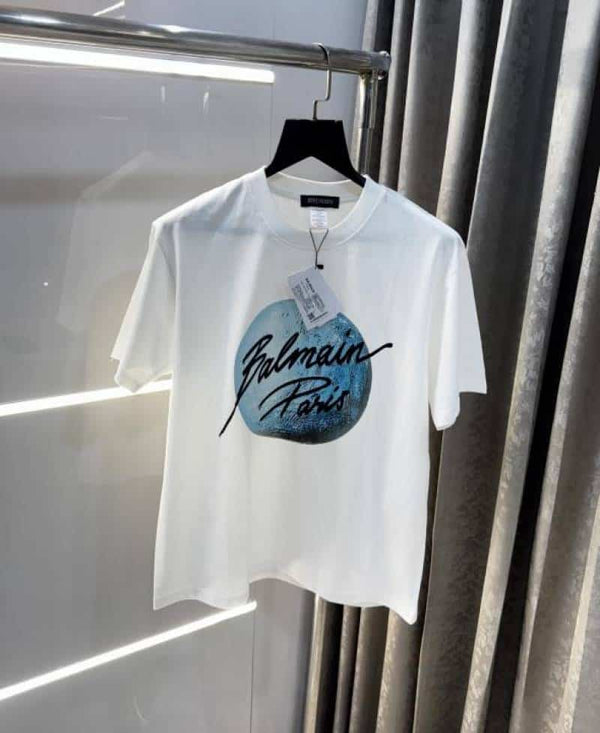 Balmai n Paris White Logo Print Imported Oversized T-Shirt