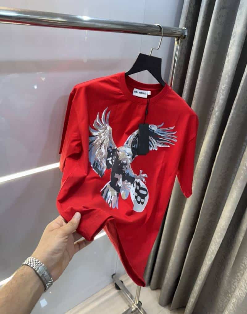 Bluorang Red Eagle Print Imported Oversized T-Shirt
