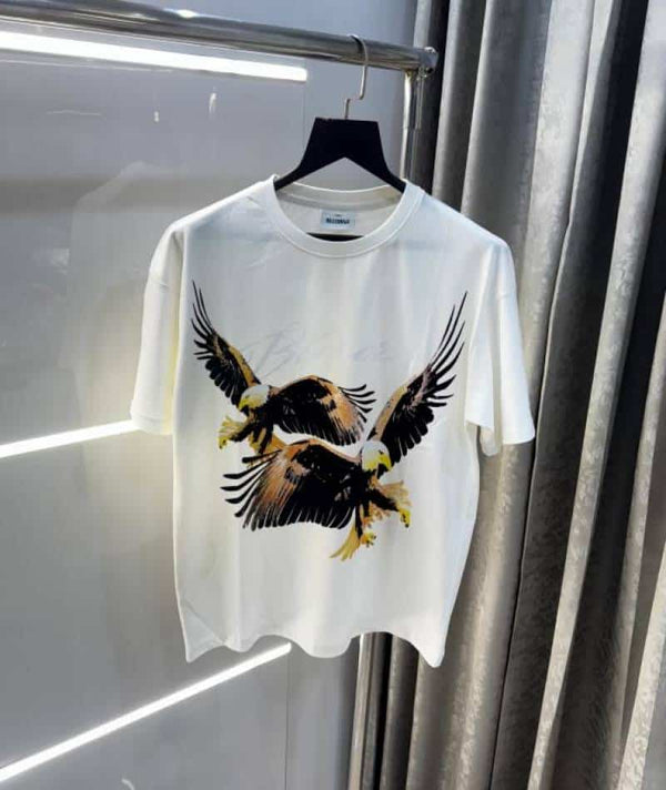 Bluorang White Eagle Embossed Print Imported Oversized T-Shirt