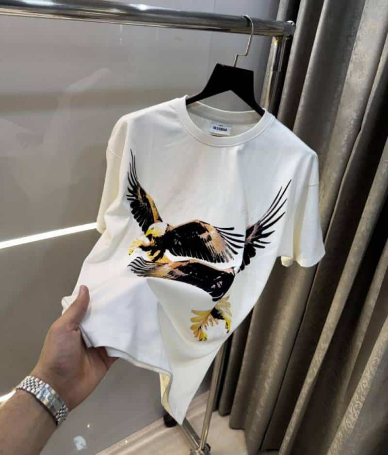 Bluorang White Eagle Embossed Print Imported Oversized T-Shirt
