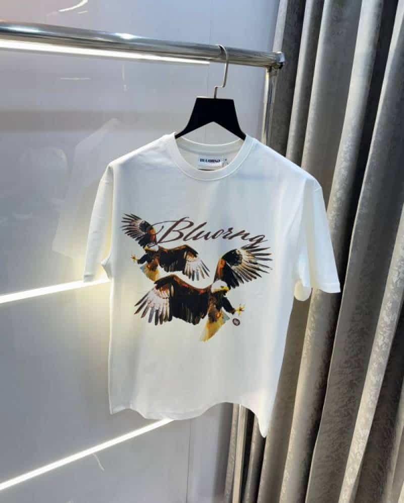 Bluoran g White Eagle Print Imported Oversized T-Shirt