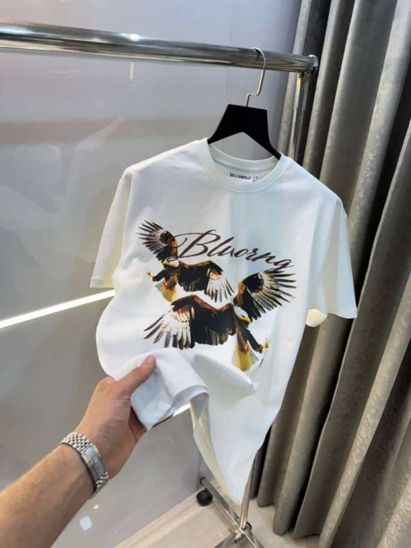 Bluoran g White Eagle Print Imported Oversized T-Shirt