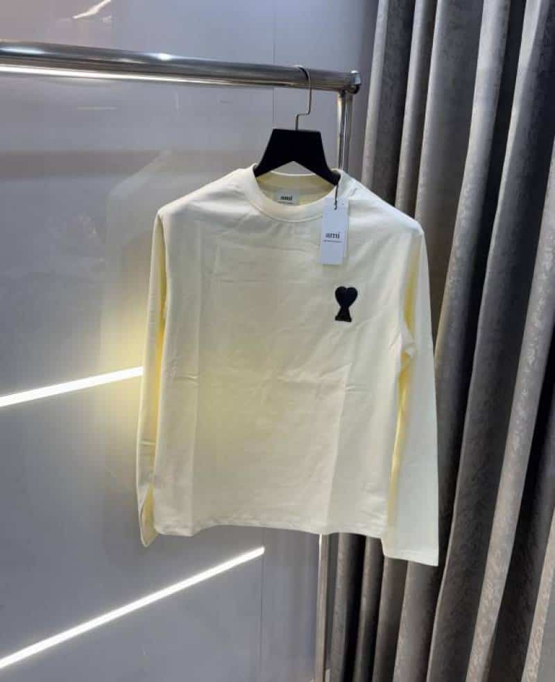 Ami Paris Cream Patch Logo Premium Full Sleeve T-Shirt Secondary image