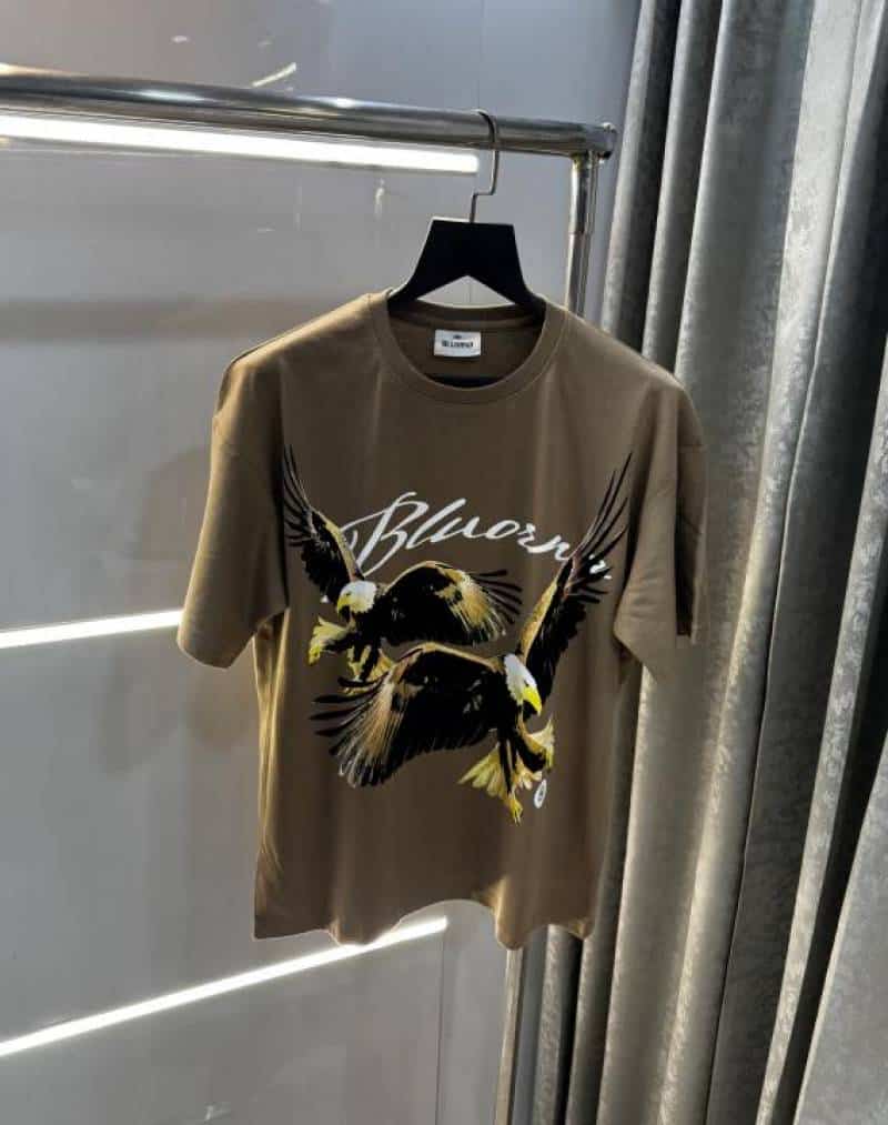 Bluorang Beige Eagle Embossed Print Imported Oversized T-Shirt Main image