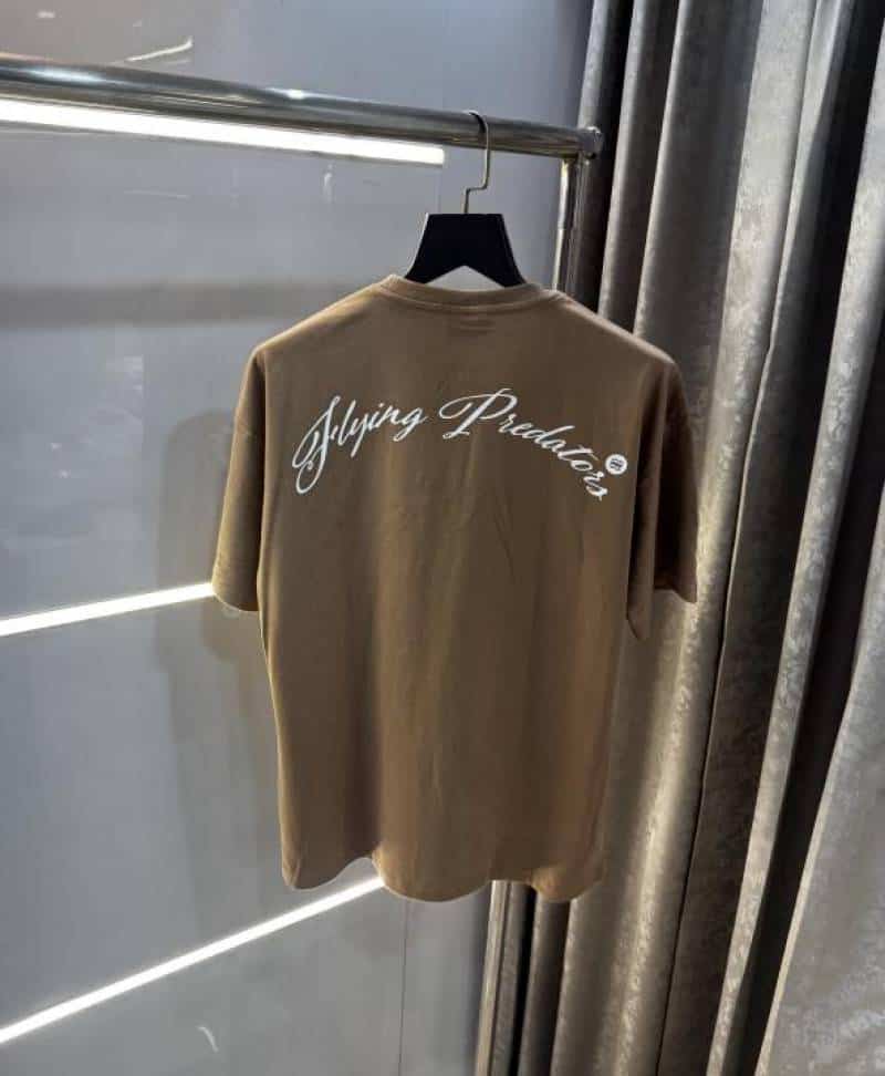 Bluorang Beige Eagle Embossed Print Imported Oversized T-Shirt Secondary image