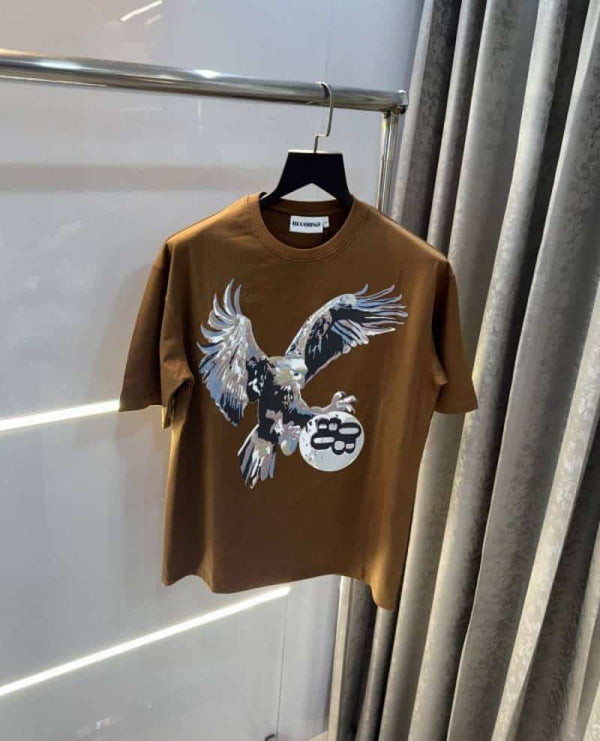 Bluoran g Brown Eagle Print Imported Oversized T-Shirt