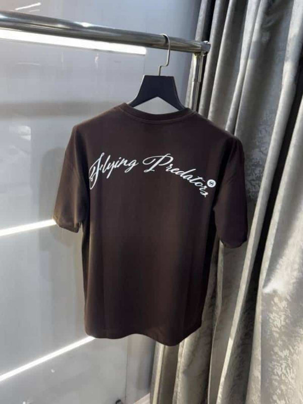 Bluoran g  Brown Eagle Embo$sed Print Imported Oversized T-Shirt