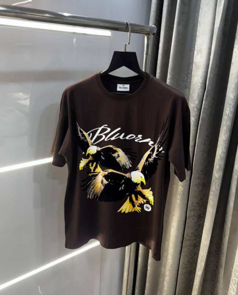 Bluoran g  Brown Eagle Embo$sed Print Imported Oversized T-Shirt