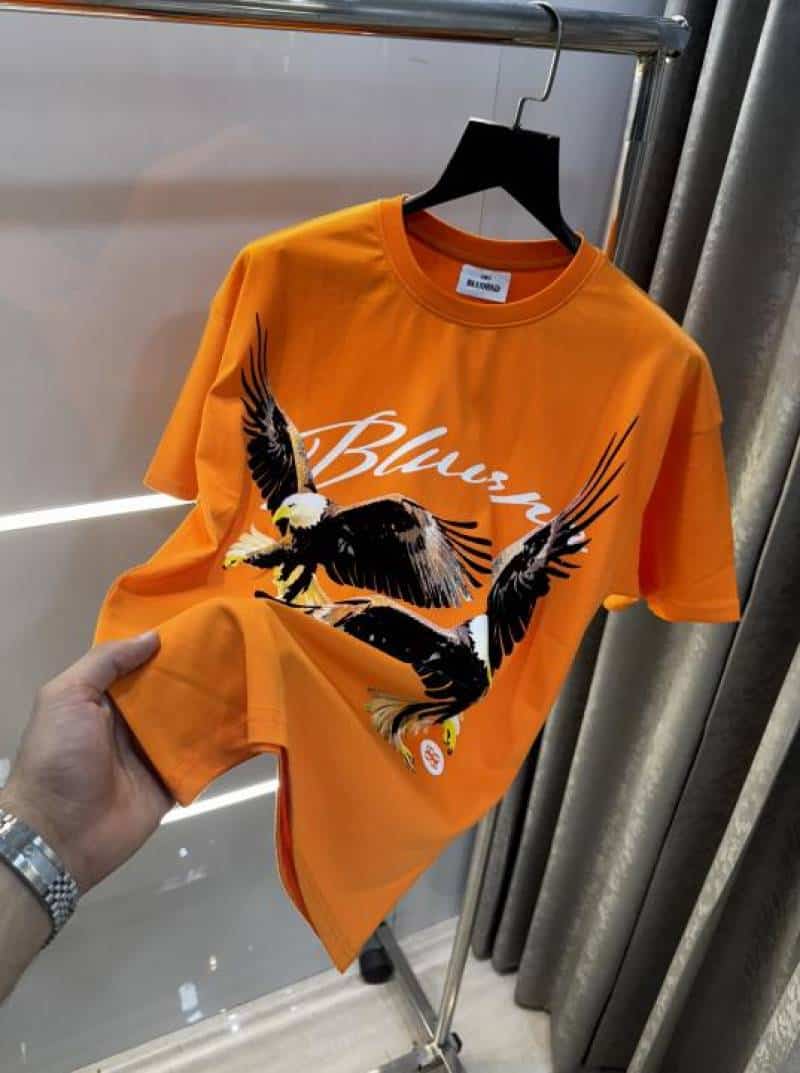 Bluoran g Orange Eagle EmBo...Ssed Print Imported Oversized T-Shirt Main image